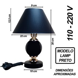 Abajur Moderno Decoração Quarto Sala Luminária Lâmpada Black Preto - 4