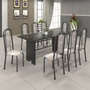 Ver imagem 1 de Conjunto de Mesa 180x75cm Tampo Ardósia com 8 Cadeiras Lavínea Preto/Martelado Prata/Botanic Bege