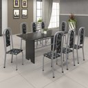 Ver imagem 1 de Conjunto de Mesa 180x75cm Tampo Ardósia com 8 Cadeiras Lavínea Preto/Martelado Pérola/Floral