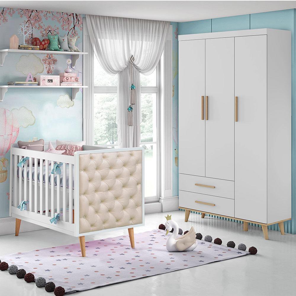 Quarto de Bebê Retrô Ludmila Berço com Capitonê Lorena Guarda Roupa ...