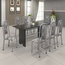 Ver imagem 1 de Conjunto de Mesa 180x75cm Tampo Ardósia com 8 Cadeiras Lavínea Preto/Martelado Pérola/Paraopeba