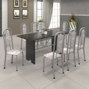 Ver imagem 1 de Conjunto de Mesa 180x75cm Tampo Ardósia com 8 Cadeiras Lavínea Preto/Martelado Pérola/Botanic Bege
