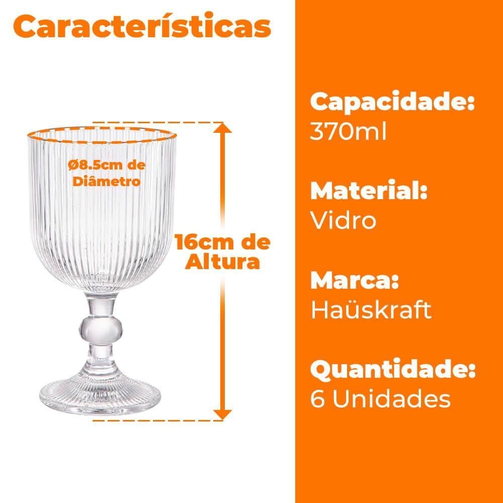 Jogo de Taças de Vidro Transparente Graffiato 370ml 6 Peças - Hauskraft - 4
