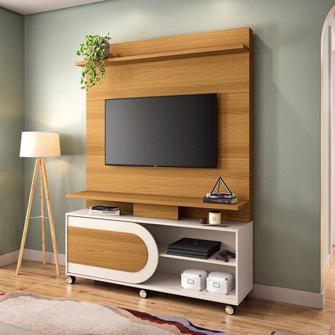 Estante Home para TV até 55 Polegadas 190x136cm 1 Porta de Correr e Rodízios Heitor Espresso Móve