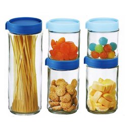 Jogo de 5 Potes Herméticos de Vidro com Tampa - 1