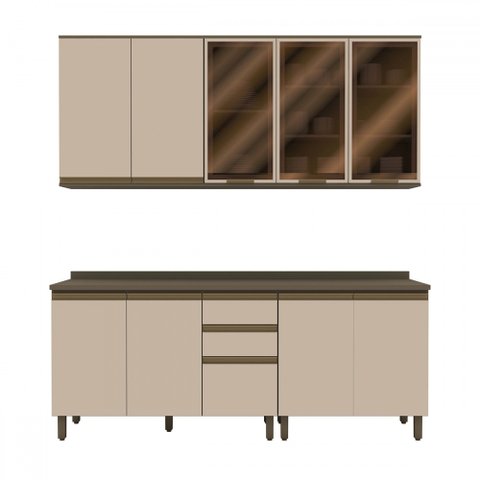 Cozinha Compacta Reflecta 10 Portas 2 Gavetas com Vidro 100% Mdf Duna/cristal - Henn