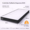 Ver imagem 2 de Colchão Solteiro Espuma D45 Bordado 188x88x12cm Antialérgico