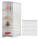 Ver imagem 2 de Conjunto Aurora Branco/branco: Cômoda Aurora 4 Gaveteiros + Guarda-roupa Aurora 2 Portas