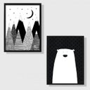 Ver imagem 1 de Kit 2 Quadros Urso Escandinavo 45x34cm - com vidro:Madeira branca