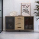 Ver imagem 1 de Balcão Buffet 150cm com 2 Portas de Vidro e 3 Gavetas Duo Marrom/Oak/Preto