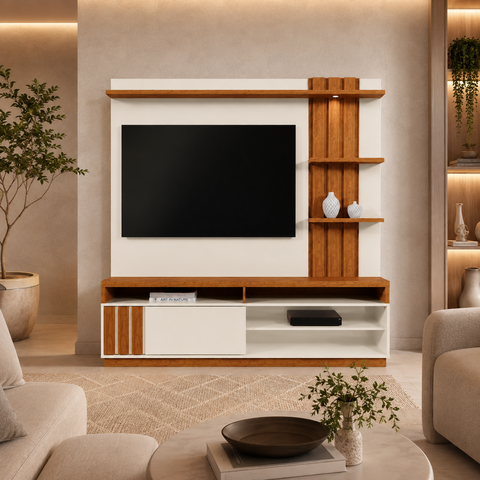 Home para TV até 55" Polegadas Mariana 1.80 Off White Amêndoa Mobler