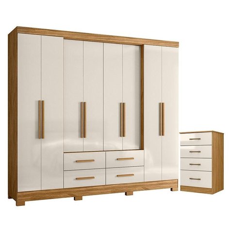 Guarda Roupa Casal San Lorenzo e Cômoda Ms913 Freijó Off White – Moval