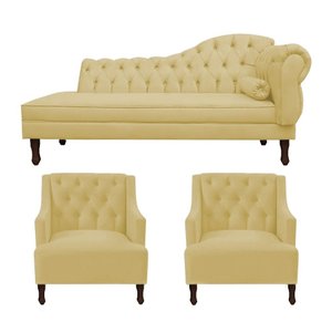 Divã Cancun 160cm Esquerdo +2 Poltronas Genesis Amarelo