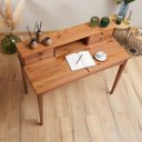 Ver imagem 6 de Mesa Escrivaninha Retro Madeira 4 Gavetas 1 Nicho Milano Idimex