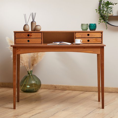 Mesa Escrivaninha Retro Madeira 4 Gavetas 1 Nicho Milano Idimex