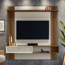 Painel para TV com Prateleiras Gireffe Freijó Off White - 1