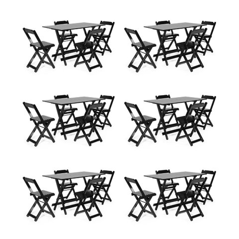 Kit 6 Conjuntos Dobráveis 120x70 com 4 Cadeiras Preto - m.B Móveis