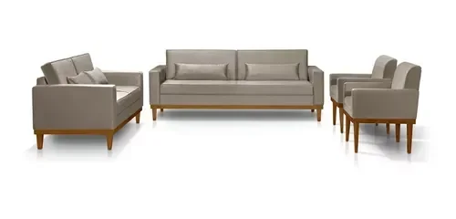 Ver imagem 2 de Sofá Living 3 e 2 Lugares Valência - 2,20/1,58mts + 02 Poltronas C/ Base Madeira de Reflorestamento 