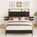 Ver imagem 4 de Cama de Casal com Cabeceira Multifuncional Led, Tomadas Usb e Compartimentos Laterais Preta