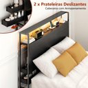 Ver mais imagens de Cama de Casal com Cabeceira Multifuncional Led, Tomadas Usb e Compartimentos Laterais Preta