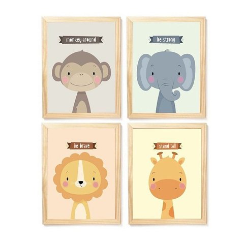 Kit Quadro Decorativo Infantil Safari Quarto Criança Enxoval Bebê