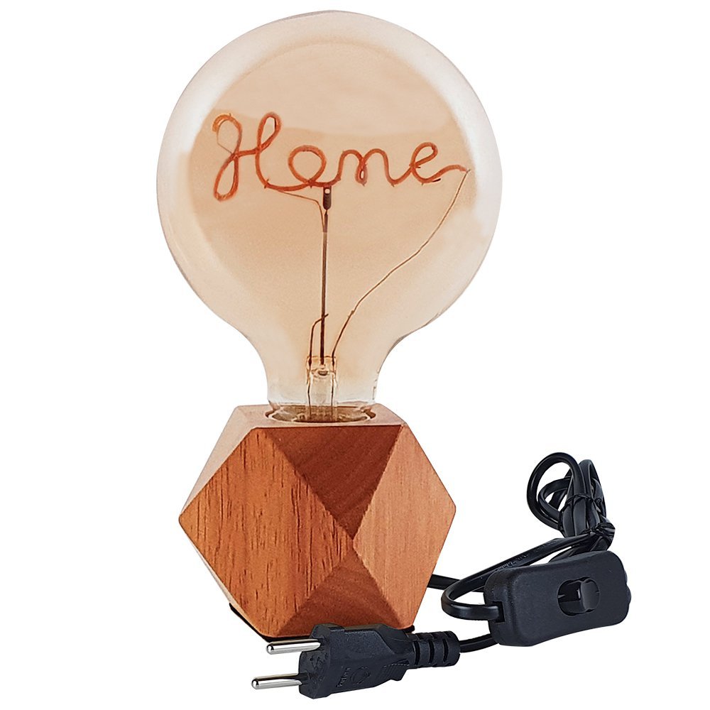 Kit Luminária Abajur de Madeira Polígono + Lâmpada LED Bivolt Home ...