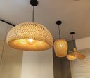 Ver imagem 2 de Kit 3 Pendentes Bambu Natural Composição com LED Luz Quente