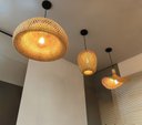 Ver imagem 7 de Kit 3 Pendentes Bambu Natural Composição com LED Luz Quente