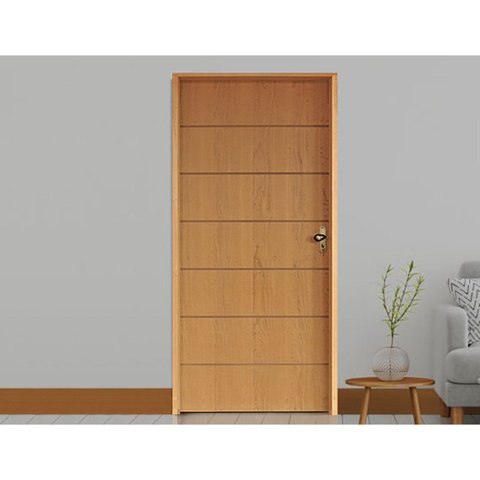 Kit Porta de Madeira 210x72cm Batente 11cm Fechadura Golf Belissima 2 Rodam Abertura Esquerda Marrom