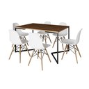 Ver imagem 2 de Mesa Jantar Industrial Retangular Amêndoa 137x90cm Base V Ferro Preto com 6 Cadeiras Branca Eames Ma