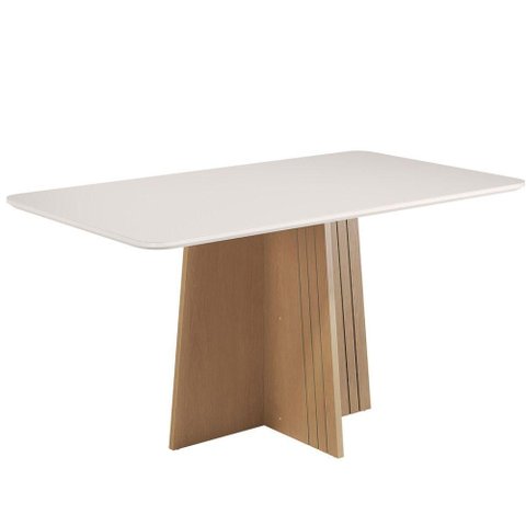 Mesa de Jantar Isa Retangular 160x90cm com Vidro – 100% Mdf, Tampo 18mm, Base com Detalhe Frizado