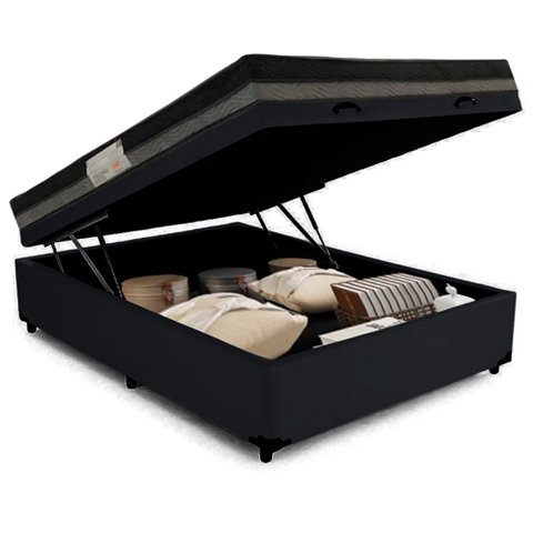 Cama Baú Casal Sintético + Colchão Casal Ortobom Iso Dupla Face 60X188X138 Preto