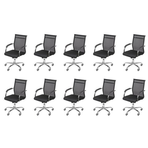 Kit 10 Cadeiras Escritorio Diretor Tela Mesh Roma 3312 Preto