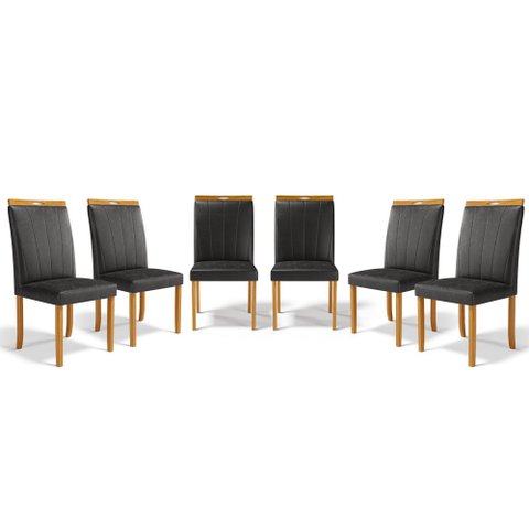 Kit com 6 Cadeiras Aurora Madeira Maciça Estofadas para Mesa de Jantar Courino Preto 503