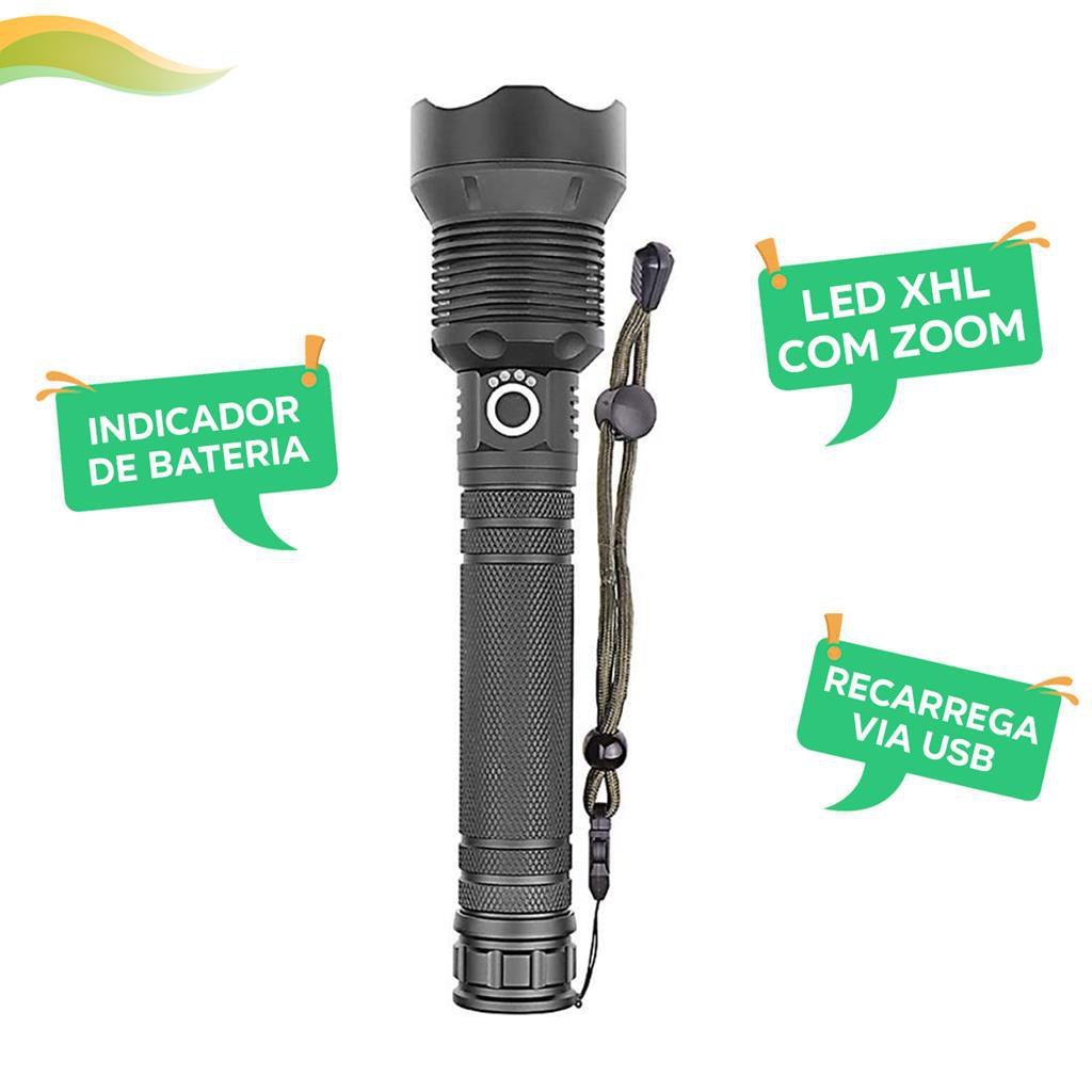 Lanterna Manual Recarregável LED P90 - Zoom Ajustável, Bateria Durável, Potência para Camping - 2