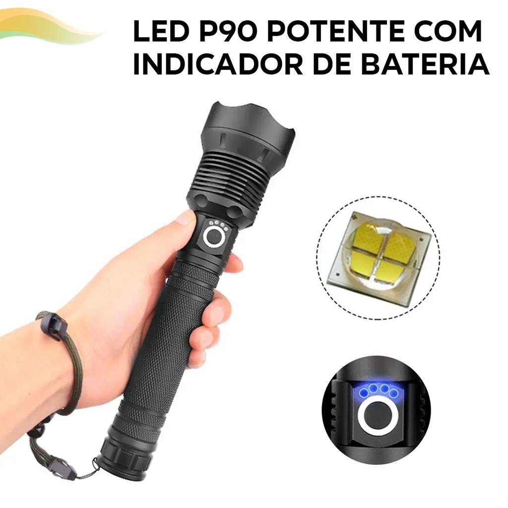 Lanterna Manual Recarregável LED P90 - Zoom Ajustável, Bateria Durável, Potência para Camping - 3
