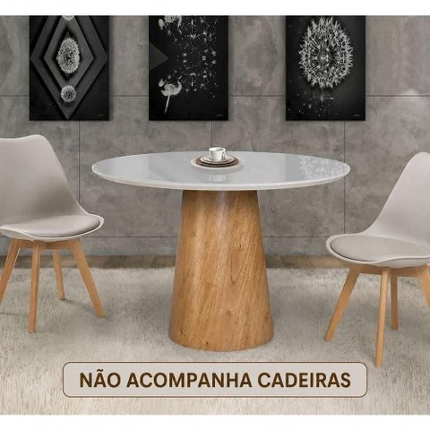 Mesa de Jantar Cone 4 Lugares Redonda com Vidro Laqueada 100cm Off White