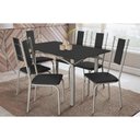 Ver imagem 1 de Conjunto: Mesa de Cozinha Elba Tampo Madeirado C/ Vidro 160cm e 6 Cadeiras Lisboa Niquel/preto -