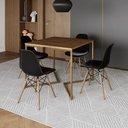 Ver imagem 1 de Mesa Jantar Industrial Quadrada 90Cm Amêndoa Base V Dourada C/4 Cadeiras Madeira Pret Cor: Amendoa