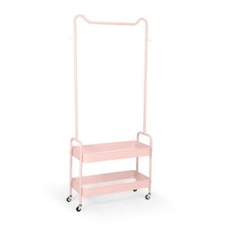 Arara de Roupas Multiuso com 2 Prateleiras e Rodízios em Ferro - Rosa - 1