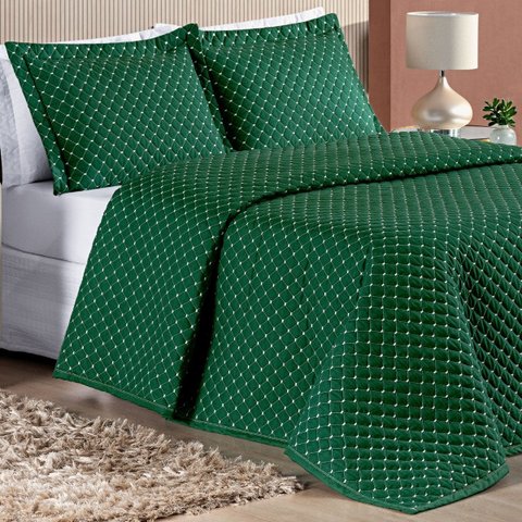 Conjunto Cama Casal Queen Size Melody Bordada 200 Fios Extra Macio - Ravena:verde