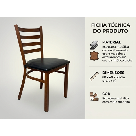 Conjunto 30un Cadeiras Metal Madeira Couro Preta Sala Jantar