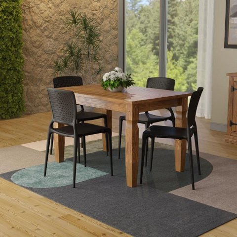Conjunto Mesa Marin Brasil 4 Lugares com Cadeiras Safira Preta 120cm Tramontina