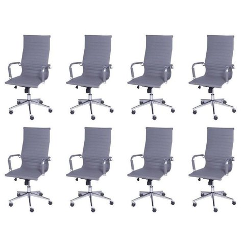 Kit 8 Cadeiras Escritório Presidente Esteirinha Rodízio Relax Corino 3301 Cinza