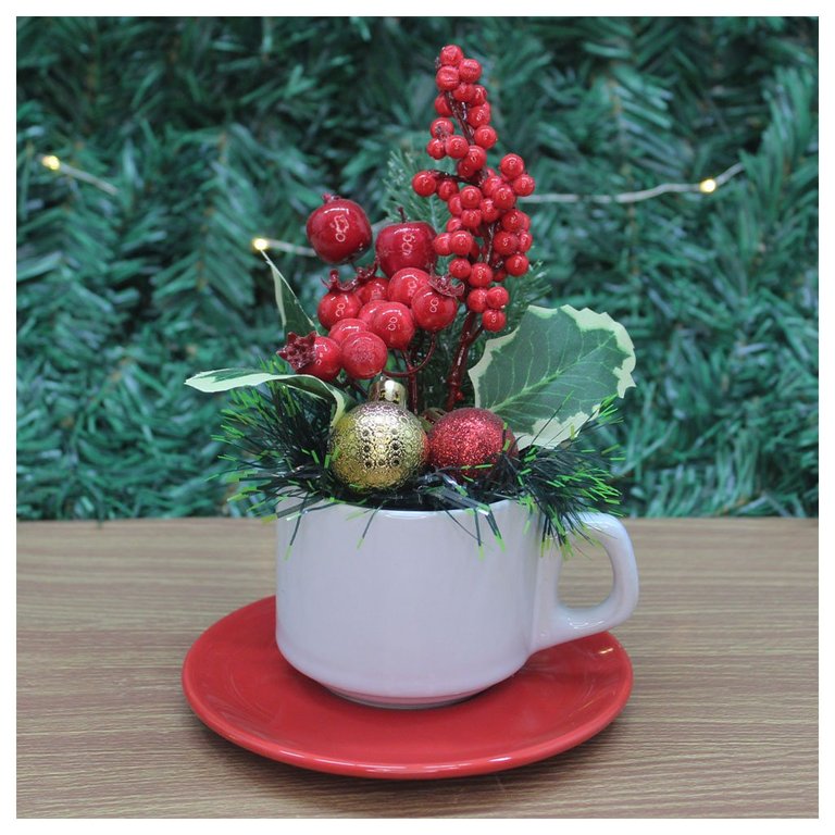 Xicara Vasinho De Natal Arranjo Decorativo Artesanal Xicara Vasinho De Natal Arranjo Decorativo Artesanal