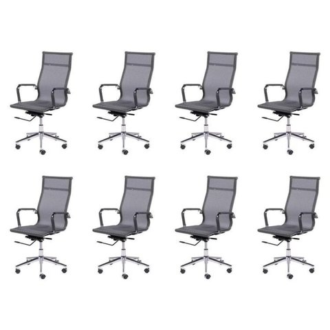 Kit 8 Cadeiras Escritorio Presidente Esteirinha Corino 3303 Cinza