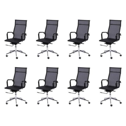 Kit 8 Cadeiras Escritorio Presidente Esteirinha Corino 3303 Preto