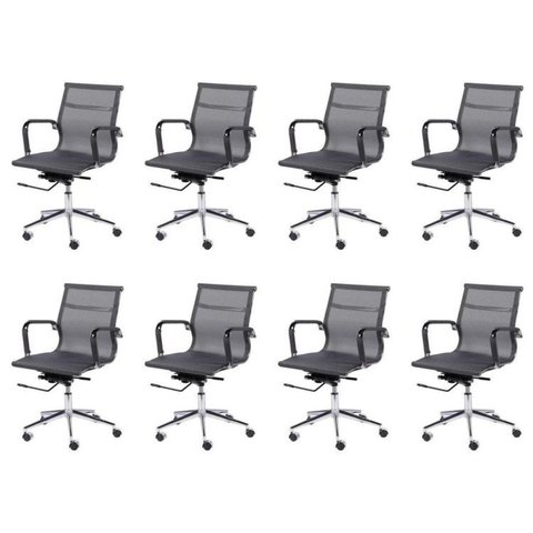 Kit 8 Cadeiras Escritorio Diretor Esteirinha Corino 3303 Cinza