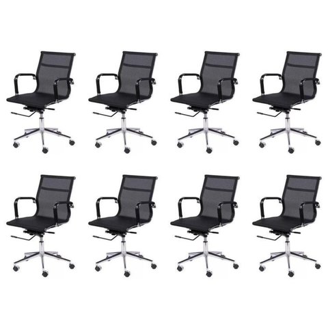 Kit 8 Cadeiras para Escritorio Diretor Esteirinha Tela Mesh 3303 Preto