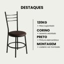 Ver imagem 4 de Cadeira para Mesa de Jantar Sala Cozinha Corino 2 Uni Estrutura Preta Nina:Marrom